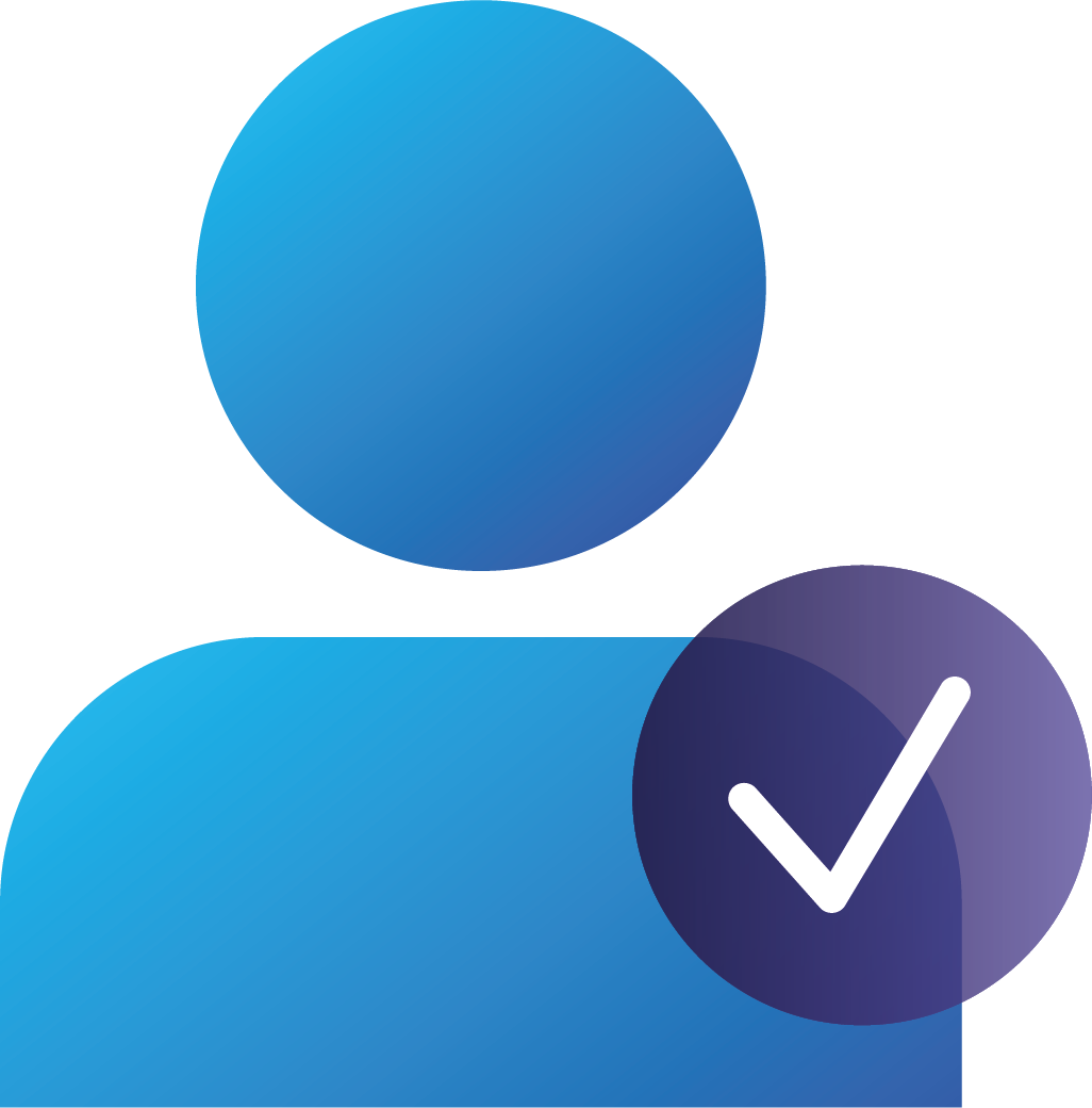 Illustration of a Blue Person and Purple Tick.