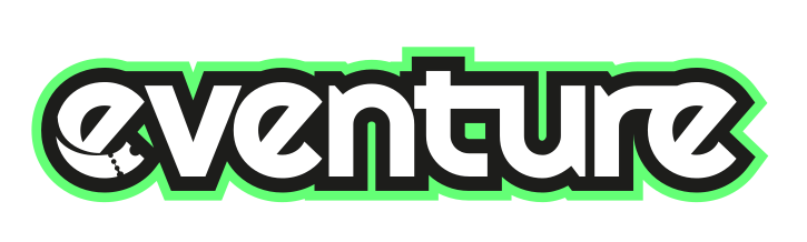 Eventure logo with a neon green outline.
